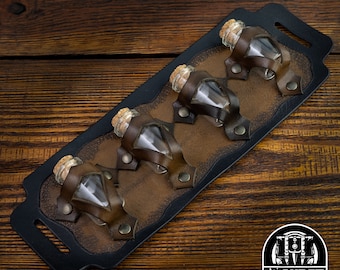 Leather Belt Potion Holder for 4 Bottles - Ideal for Cosplay, Alchemists, Healers, Adventurers ,Steampunk Accessory , Quadruple Vial Holster