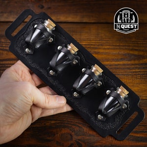 Ledergürtel-Trankhalter für 4 Flaschen - Ideal für Cosplay, Alchemisten, Heiler, Abenteurer, Steampunk-Zubehör, vierfaches Fläschchen-Holster