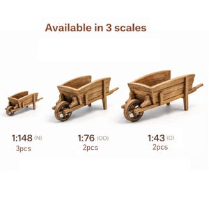 Miniature Wooden Wheelbarrow Set – N, OO & O Scale Diorama Accessory Model