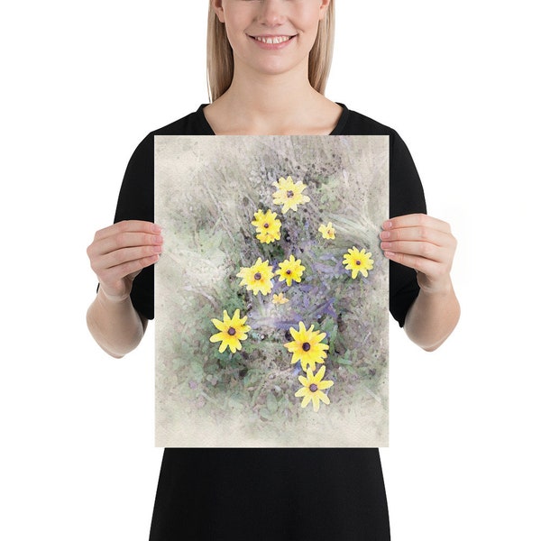 Printed Poster Yellow Wildflowers Blossoms Watercolor Art - Floral Painting for Home Decor, Botanical Wall Art, Gift Original Handmade