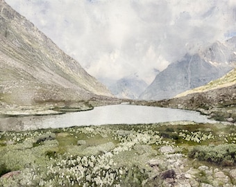 mountain lake watercolor wall art