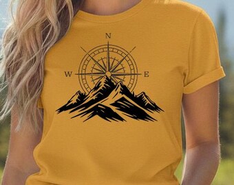 T-shirt Mountain Compass met print | Katoenen Airlume-wandelshirt