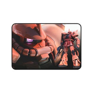 May include: A red and white robot stands in front of a larger red robot. The smaller robot has a red and white helmet and a red torso. The larger robot has a red head and a red torso. Both robots have a white stripe on their arms.