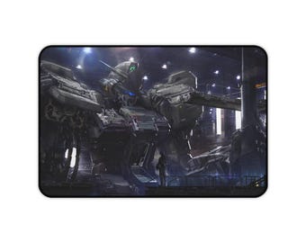 May include: A large, gray and black robot stands in a dimly lit industrial setting. The robot has a large, cylindrical body with a smaller, rectangular head. The robot's arms are extended, and its hands are open. The robot is surrounded by a variety of pipes and wires.