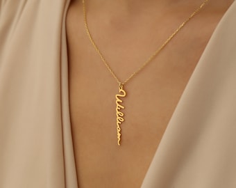 Collier prénom vertical personnalisé argent sterling plaqué or
