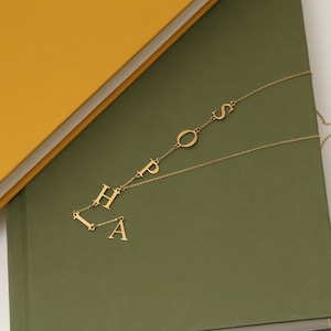 Custom Initial Lariat Necklace: 14K Gold Plated Y Pendant