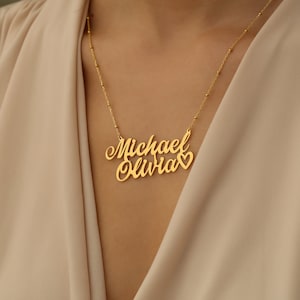 Custom Name Necklace, Personalized Double Name Necklace, Couples Heart Necklace, Valentine&#39;s Day Gift, Gift for Mom, Best Friends Necklace