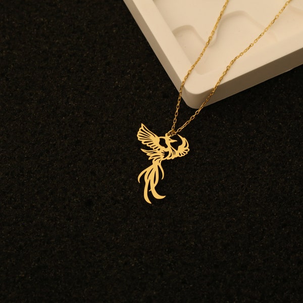 14K Gold Plated Phoenix Necklace, A Symbol of Renewal Transformation and Hope, Phoenix Revival Sterling Pendant, personalized Gift for Mom,