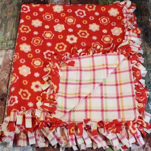Red and Yellow Flowers | 55X72 | Double thick fleece tie blanket | Throw Blanket | Dorm Student
