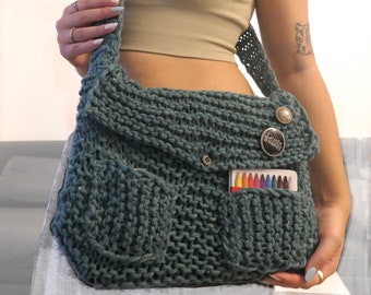 Knitted green messenger bag