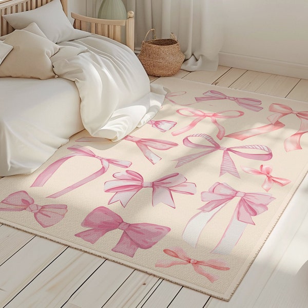 Coquette Room Decor for Bedroom Kitchen Bathroom Living Room Y2k Rug Y2k Room Decor Trendy Pink Bows Coquette Rug Pink Cool Rugs for Her