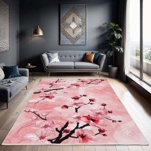桜のラグ ピンクの花柄ラグ ピンクの花柄ラグ 桜のフロアマット 寝室用桜柄カーペット 日本の美学