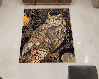 Owl Rug, Cute Owl Carpet, Animal Area Rug, Nursery Decor Mat, Kids Room Rug, Forest Animal Decor, Washable Owl Rug, Cozy Home Accent