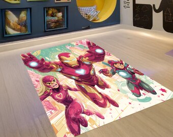 Kids Superhero Rug Runner Carpet – Non-Slip Children’s Bedroom & Playroom Decor, Soft 6 mm, 2:3 Ratio, Washable Nursery Floor Mat