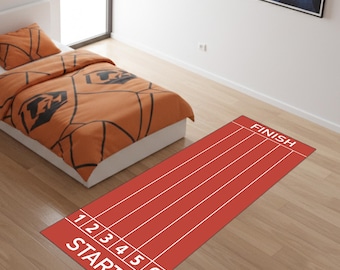 Kids Track Field Rug, Playful Running Track Carpet for Boys Girls Room, Nursery Playroom, Round Square Rectangular, Training Lane Rug