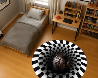 3D Zombie Vortex Round Rug, Scary Illusion Area Rug, Horror Movie Room Decor Trippy Hole Carpet, Halloween Party Decor Non-Slip Washable Rug
