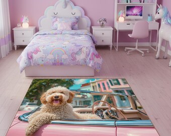 Cute Pug Area Rug, Washable Dog Lover Room Decor, Custom Pet Portrait Carpet, Funny Pug Gift for Home, Non-Slip Pet Rug
