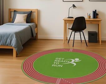 キッズトラックフィールドラグ、男の子と女の子の部屋、保育園のプレイルーム用の遊び心のあるランニングトラックカーペット、円形、正方形、長方形、エクササイズプレイカーペット