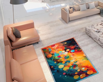 Colorful Abstract Art Rug, Washable Non Slip Area Carpet, Modern Living Room Floor Decor, Contemporary Art Studio Style Mat, Rug Living Room