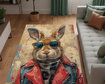 Rabbit Rug Cute Animal Carpet Kids Room Nursery Rug Bunny Area Rug Baby Room Decor Playroom Mat Washable Floor Runner