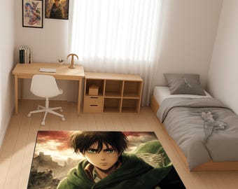 Survey Corps Scout Anime Rug, Green Cloak Hero Area Carpet, Wings of Freedom Floor Mat, Otaku Gaming Room Decor, Washable Area Rug