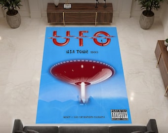 Retro Flying Saucer Rug, USA Tour 1995 Area Rug, Alien Spaceship Carpet, Sci Fi Living Room Decor, Cool Music  Vintage Rock Concert Gift