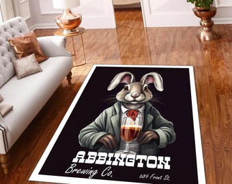 Rabbit Beer Rug Bunny Bar Carpet Pub Decor Animal Area Rug Funny Tavern Mat Man Cave Gift Washable