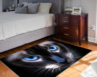 Blue Eyes Cat Rug Modern Animal Carpet Black Area Rug Luxury Home Decor Minimalist Floor Mat Washable Runner
