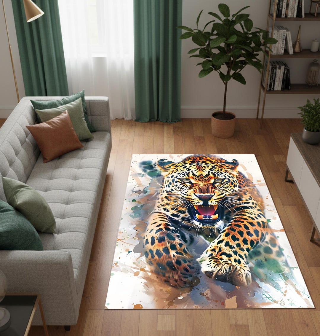 Animals Abstract Rug Leopard Art Area Rug, Wild Animal Print Carpet, Modern Colorful Jungle ...