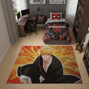 Bleach Anime Rug – Ichigo Kurosaki Floor Mat, Japanese Manga Room Decor, Shonen Hero Carpet, Gamer Room Aesthetic, Anime Fan Gift Rug
