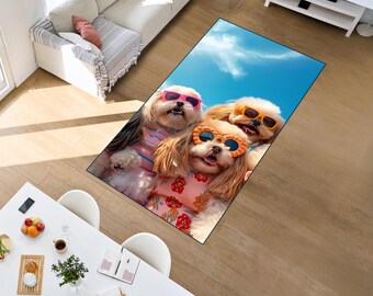 Shih Tzu Dog Rug, Dog Lover Gift, Personalized  Pet Portrait Decor, Custom Carpet, Animal Area Rug