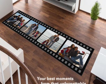 Movie Lover Personalized Rug, Custom Cinema Strip Decor, Unique Birthday Gift for Family, Modern Photo Carpet, Custom Size Area Rug