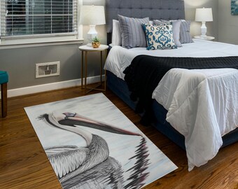 Pelican Area Rug, Washable Coastal Home Decor, Sea Bird Floor Mat, Cute Ocean Gift for Beach House, Non-Slip Animal Carpet