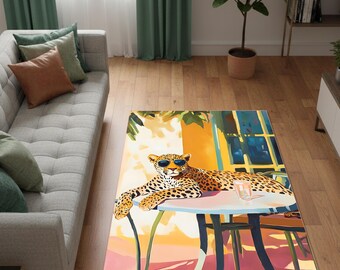 Leopard Rug, Cool Leopard Art Rug, Animal Print Area Rug, Modern Living Room Decor, Colorful Artistic Carpet, Unique Home Rug