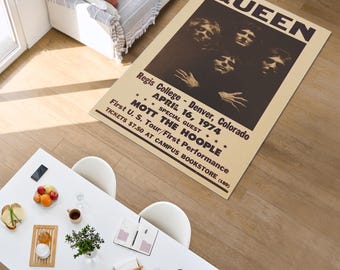 Neon Queen Band Rug, Cyberpunk Music Poster Carpet, Modern Rock Room Decor, Glowing Band Merch Floor Mat, Bedroom Gaming Area Rug