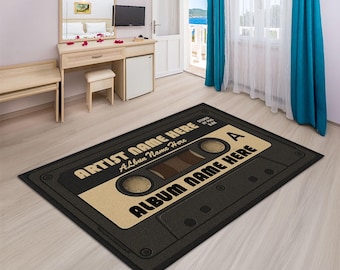 Custom Cassette Tape Rug, Personalized 90s Mixtape Doormat & Area Rug, Non-Slip Washable,  Your Text, Photo or Logo, Gift for Music Lovers