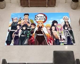 Demon Hunter Swordsman Anime Rug, Japanese Manga Warrior Carpet, Otaku Gaming Room Decor, Fantasy Action Floor Mat, Washable Area Rug