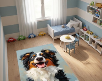 Australian Shepherd Dog Rug, Dog Lover Gift, Personalized  Pet Portrait Decor, Custom Carpet, Animal Area Rug