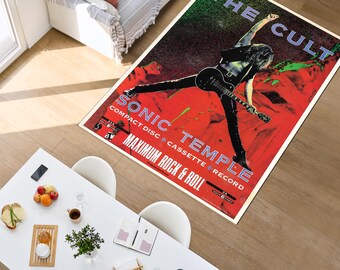 Vintage Hard Rock Band Area Rug, Retro 80s Music Album Carpet, Classic Heavy Metal Floor Mat, Man Cave Music Room Decor, Washable Area Rug