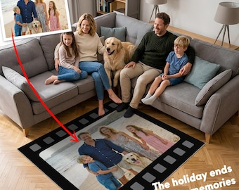 Personalized Custom Photo Film Strip Rug, Movie Cinema Decor, Unique Family Pet Anniversary Gift, Custom Area Rug Runner
