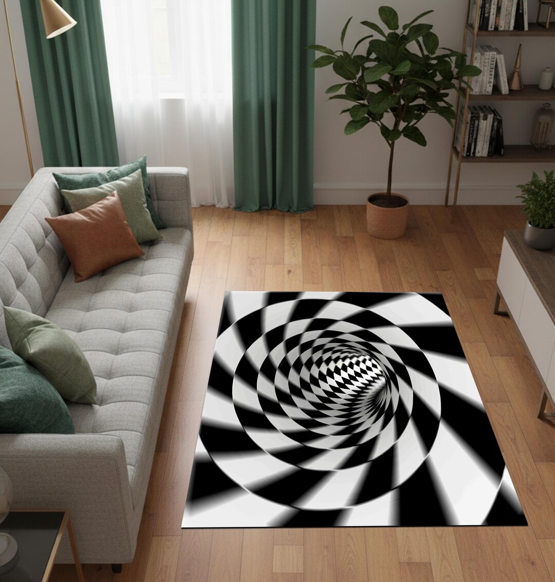 Area Rug Dynamic Infinity 3D Infinite Spiral Optical Illusion Rug, Black and White Vortex Area ...