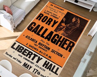 Rory Gallagher Liberty Hall Rug Vintage Concert Poster Art Carpet Music Room Decor Fan Gift