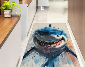 Shark Rug, Great White Shark Carpet, Ocean Animal Area Rug, Abstract Art Rug, Modern Coastal Decor, Boys Room Rug, Washable Floor Mat