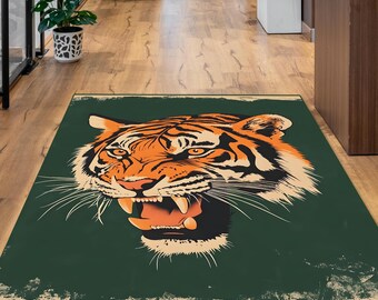 Tiger Rug, Roaring Tiger Rug, Animal Head Area Rug, Wildlife Art Carpet, Modern Living Room Decor, Bold Statement Rug Design