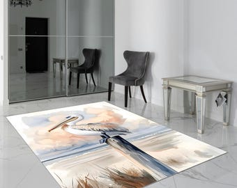 Pelican Area Rug, Washable Coastal Room Decor, Ocean Bird Carpet, Funny Pelican Gift for Beach House, Non-Slip Animal Rug