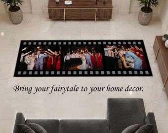 Personalized Custom Cinema Film Strip Rug, Movie Theater Decor, Photo Gift for Anniversary, Home Theater Carpet, Custom Area Rug Runner