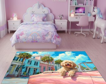 Cute Corgi Area Rug, Washable Dog Lover Room Decor, Custom Pet Portrait Carpet, Funny Welsh Corgi Gift for Home, Non-Slip Pet Rug