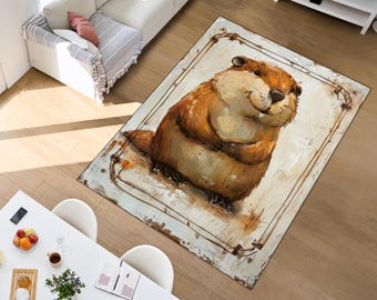 Otter Rug, Woodland Animal Area Rug, Nursery Decor Carpet, Kids Room Floor Mat, Washable Non Slip Rug, Baby Room Decor, Forest Animal Rug
