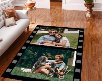 Personalized Custom Photo Film Strip Rug, Movie Cinema Decor, Unique Family Pet Anniversary Gift, Custom Area Rug Runner