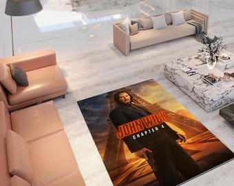 Action Hero Assassin Rug Neon Night Cinema Art Carpet Home Theater Decor Film Fan Gift